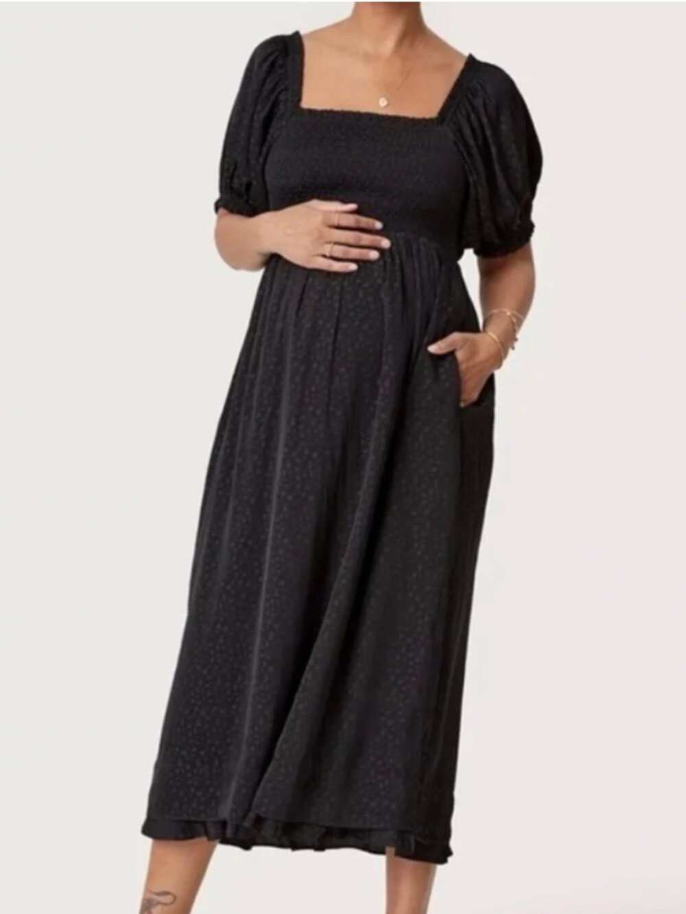 Hatch Maternity Black Smocked Dress, sz 2